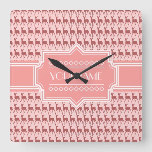 Coral Pink Salmon Dee Pattern gepersonaliseerd Vierkante Klok (Voorkant)