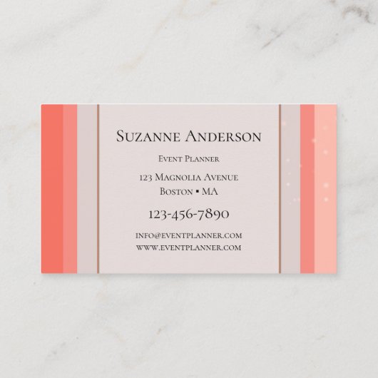 Coral Pink Sparkle Event Planner Visitekaartje (Achterkant)