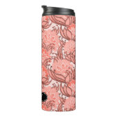 Coral Pink Tropical Floral Pattern met Monogram Thermosbeker (Geroteerd rechts)