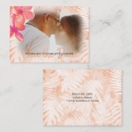 Coral Pink Tropical Plumeria Save-the-Date-Kaart Advieskaart