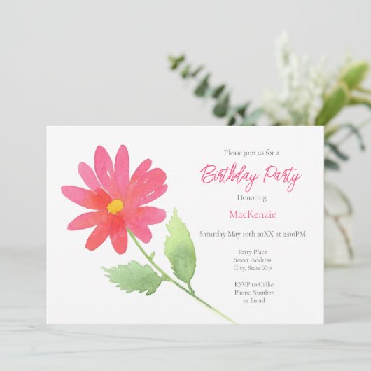 Coral Pink Waterverf Daisy Kaart (Staand voorkant)