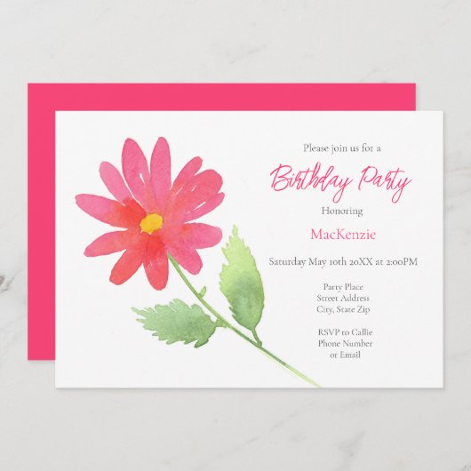 Coral Pink Waterverf Daisy Kaart (Voorkant / Achterkant)