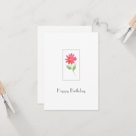 Coral Pink Waterverf Daisy Kaart (Voorkant / Achterkant in situ)