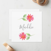 Coral Pink Waterverf Daisy Notitiekaartje (Voorkant / Achterkant in situ)