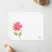 Coral Pink Waterverf Daisy Notitiekaartje (Voorkant / Achterkant in situ)