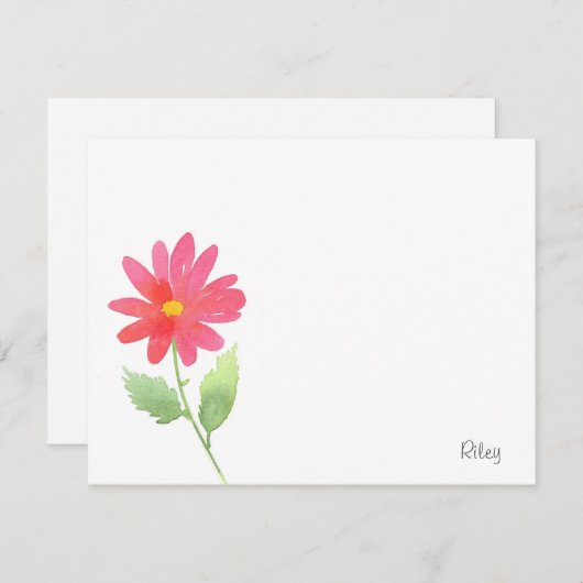 Coral Pink Waterverf Daisy Notitiekaartje (Voorkant / Achterkant)