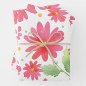 Coral Pink Waterverf Daisy Pattern 2 Inpakpapier Vel (In situ)