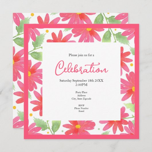 Coral Pink Waterverf Daisy Pattern 2 Kaart (Voorkant / Achterkant)