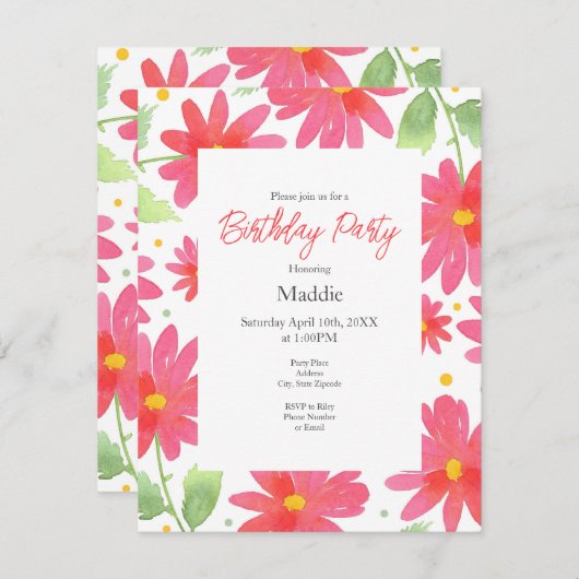 Coral Pink Waterverf Daisy Pattern 2 Kaart (Voorkant / Achterkant)