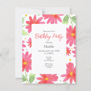 Coral Pink Waterverf Daisy Pattern 2 Kaart