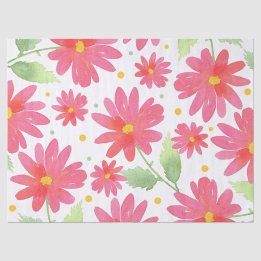 Coral Pink Waterverf Daisy Pattern 2 Tissuepapier (Voorkant)