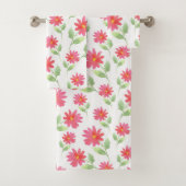 Coral Pink Waterverf Daisy Pattern Bad Handdoek (Insitu)