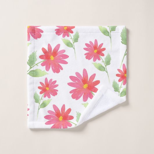 Coral Pink Waterverf Daisy Pattern Bad Handdoek (Wasdoekje)