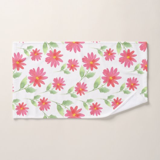 Coral Pink Waterverf Daisy Pattern Bad Handdoek (Handdoek)