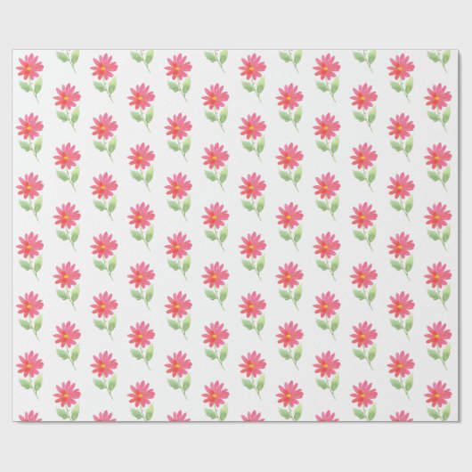 Coral Pink Waterverf Daisy Pattern Cadeaupapier (Vlak)