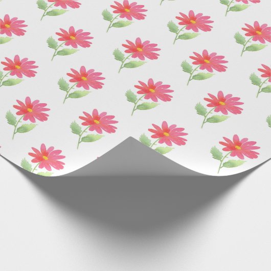 Coral Pink Waterverf Daisy Pattern Cadeaupapier (Hoek)