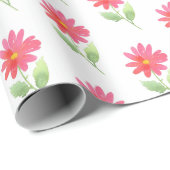 Coral Pink Waterverf Daisy Pattern Cadeaupapier (Rol Hoek)
