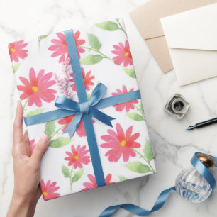 Coral Pink Waterverf Daisy Pattern Cadeaupapier