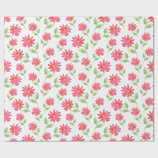 Coral Pink Waterverf Daisy Pattern Cadeaupapier (Vlak)