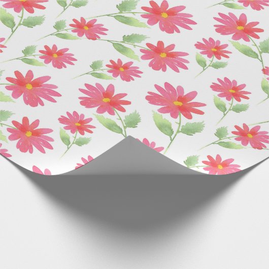 Coral Pink Waterverf Daisy Pattern Cadeaupapier (Hoek)