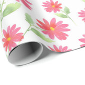 Coral Pink Waterverf Daisy Pattern Cadeaupapier (Rol Hoek)