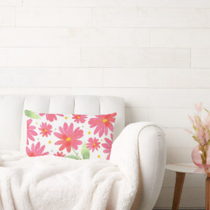 Coral Pink Waterverf Daisy Pattern Omkeerbaar Kussen