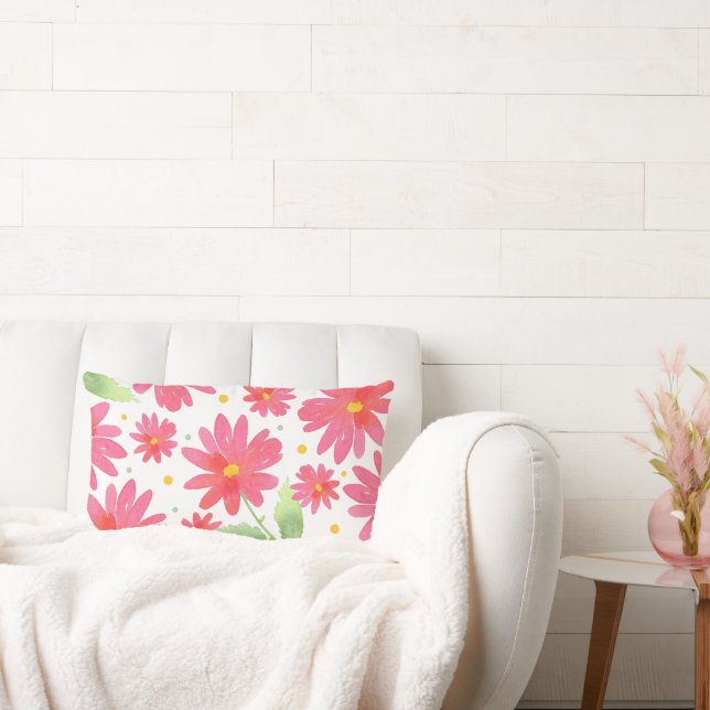 Coral Pink Waterverf Daisy Pattern Omkeerbaar Kussen (Bank)