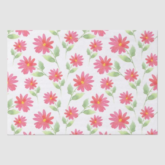 Coral Pink Waterverf Daisy Pattern Tissuepapier (Voorkant)