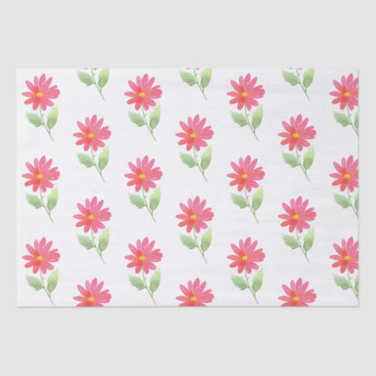 Coral Pink Waterverf Daisy Pattern Tissuepapier (Voorkant)