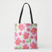 Coral Pink Waterverf Daisy Pattern Tote Bag (Voorkant)