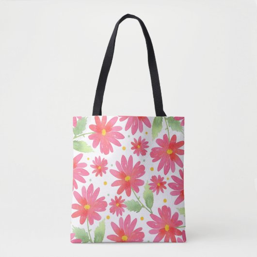 Coral Pink Waterverf Daisy Pattern Tote Bag (Voorkant)
