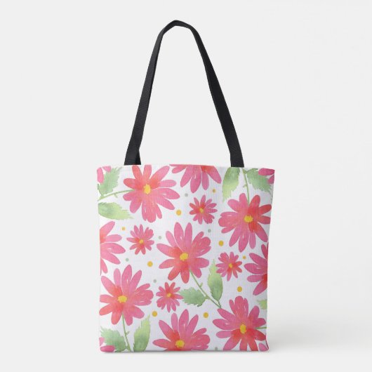 Coral Pink Waterverf Daisy Pattern Tote Bag (Achterkant)
