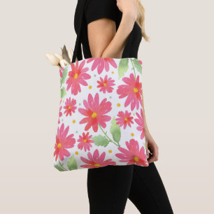 Coral Pink Waterverf Daisy Pattern Tote Bag