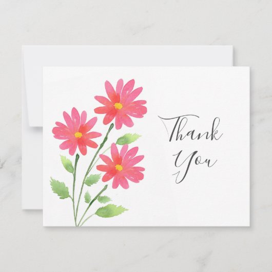 Coral Pink Waterverf Daisy Stems Bedankkaart (Voorkant)