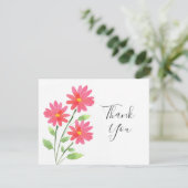 Coral Pink Waterverf Daisy Stems Bedankkaart (Staand voorkant)