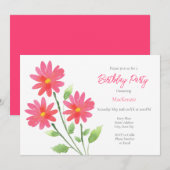 Coral Pink Waterverf Daisy Stems Kaart (Voorkant / Achterkant)