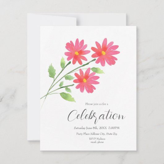 Coral Pink Waterverf Daisy Stems Kaart (Voorkant)