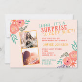 Coral Pink Waterverf Flower Surprise Party Kaart (Voorkant)