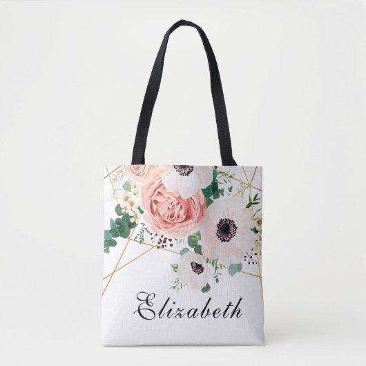 Coral Pink Waterverf Flowers Tote Bag (Voorkant)