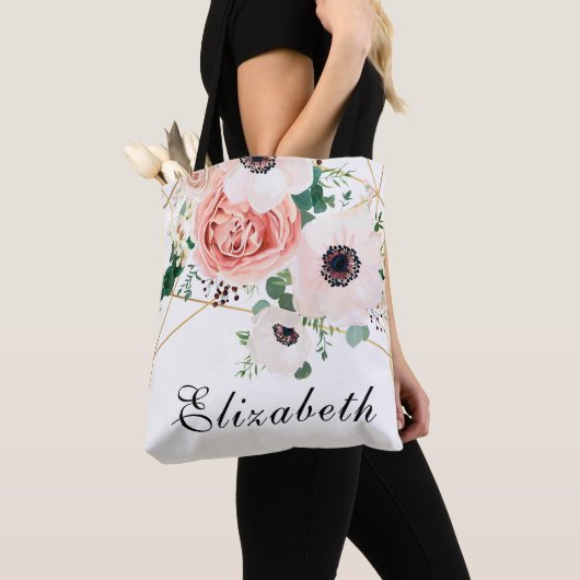 Coral Pink Waterverf Flowers Tote Bag (Dichtbij)