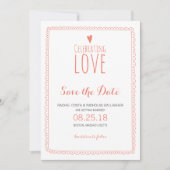 Coral Pink Whimsical Doodle Lijst Save the Date Kaart (Voorkant)