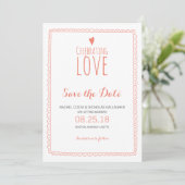Coral Pink Whimsical Doodle Lijst Save the Date Kaart (Staand voorkant)