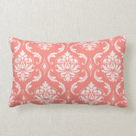 Coral Pink White Classic Damask Patroon Kussen