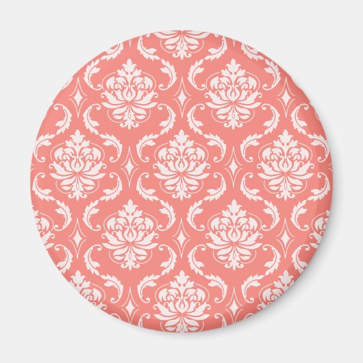Coral Pink White Classic Damask Patroon Magneet (Voorkant)