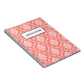 Coral Pink White Classic Damask Patroon Notitieboek (Rechterzijde)