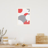 Coral Pink White Grey Abstract Art Wall Poster (Keuken)