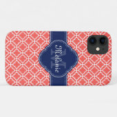 Coral Pink WhMoroccan Pattern Monogram Case-Mate iPhone Case (Achterkant (horizontaal))