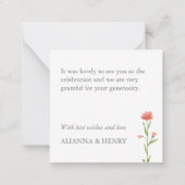 Coral Pink Wildflower Gold Script Bedankt Notitiekaartje (Achterkant)