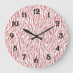 Coral Pink Zebra Print Grote Klok