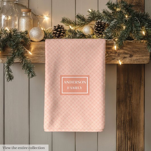 Coral Plaid Kitchen Towel Elegant Aesthetic Gift Theedoek